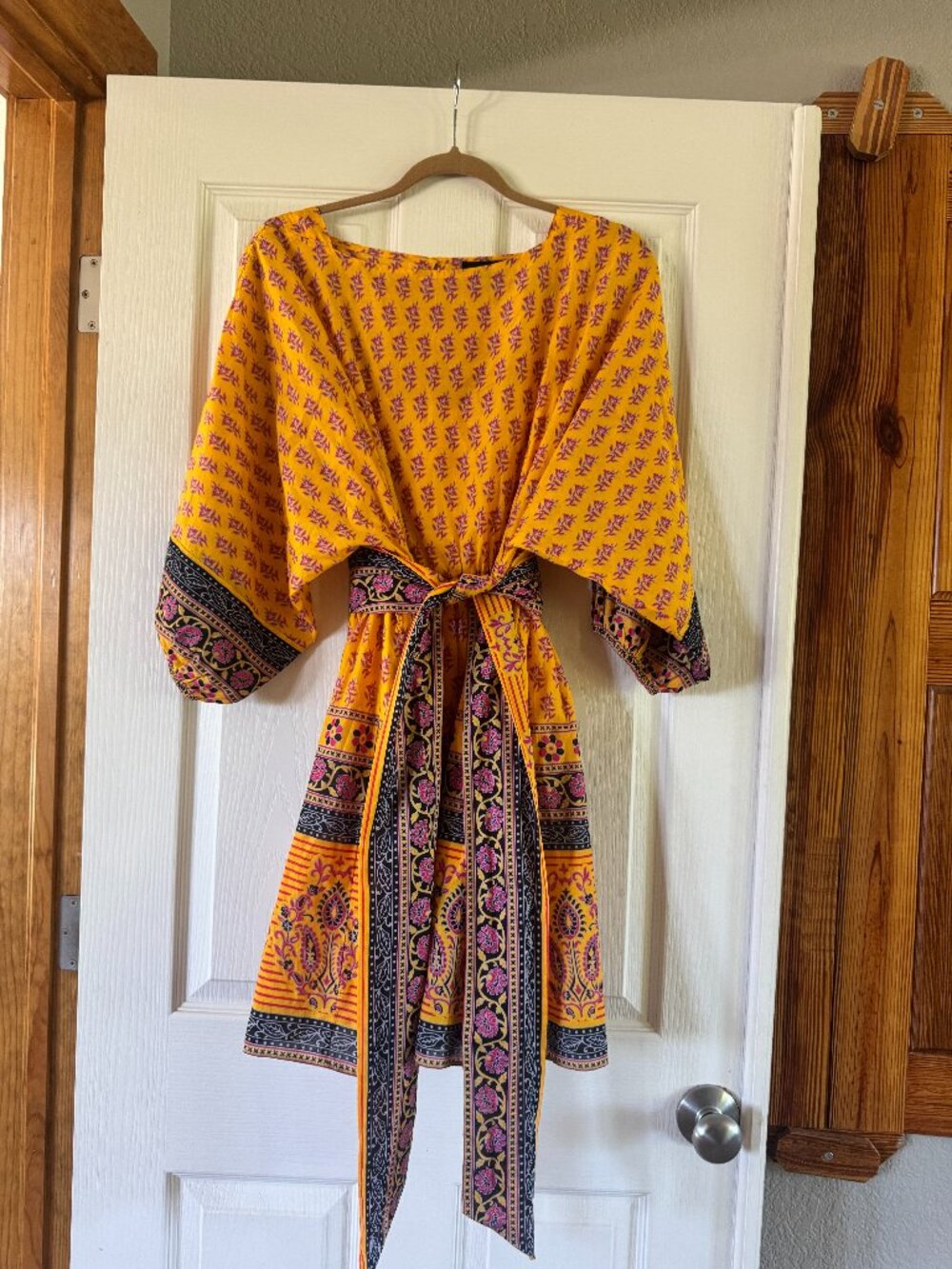 J. Crew EUC Bright Yellow Block Print Dress with Slip and Belt, Size S